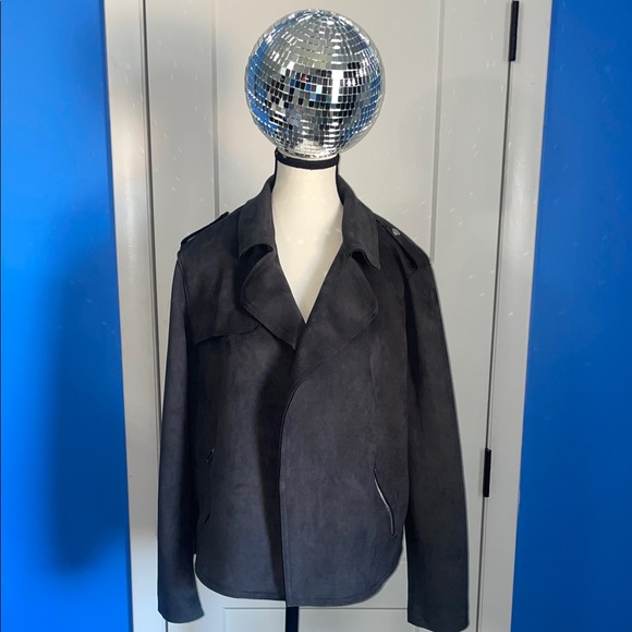 Tahari Dark Gray Faux Leather Jacket - Picture 1 of 8